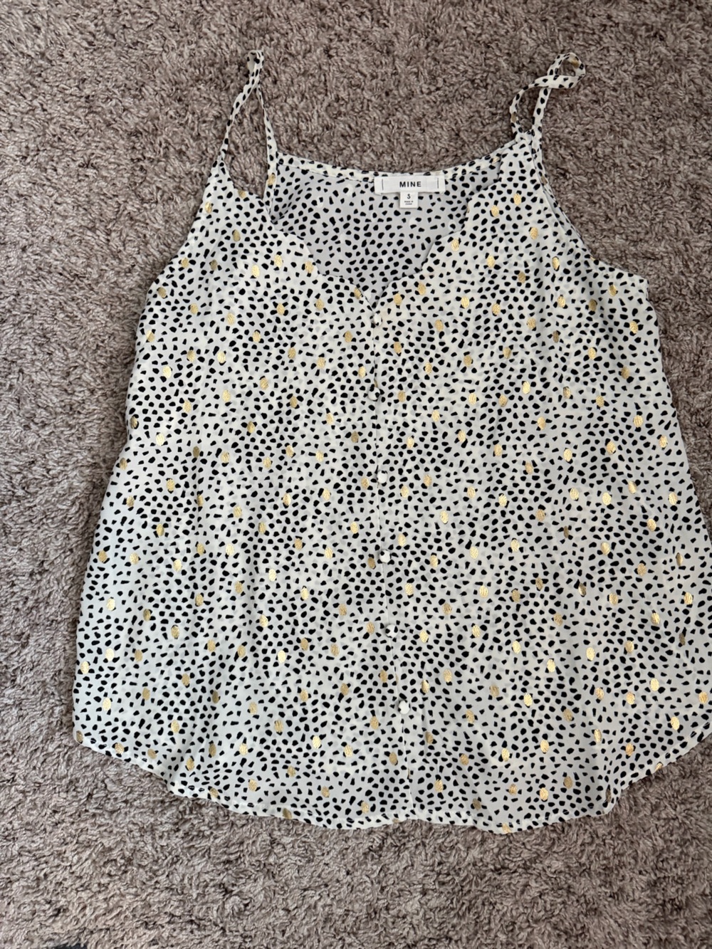 mine Ivory Tank Top with Black Spots and Gold Foil